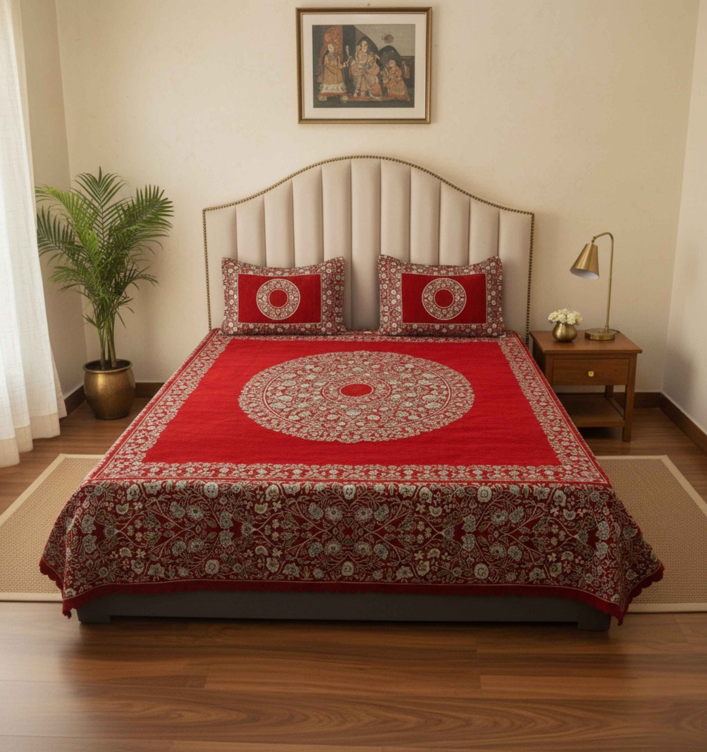 Red Royale Chenille Bedsheet Set (90 × 100 inches)