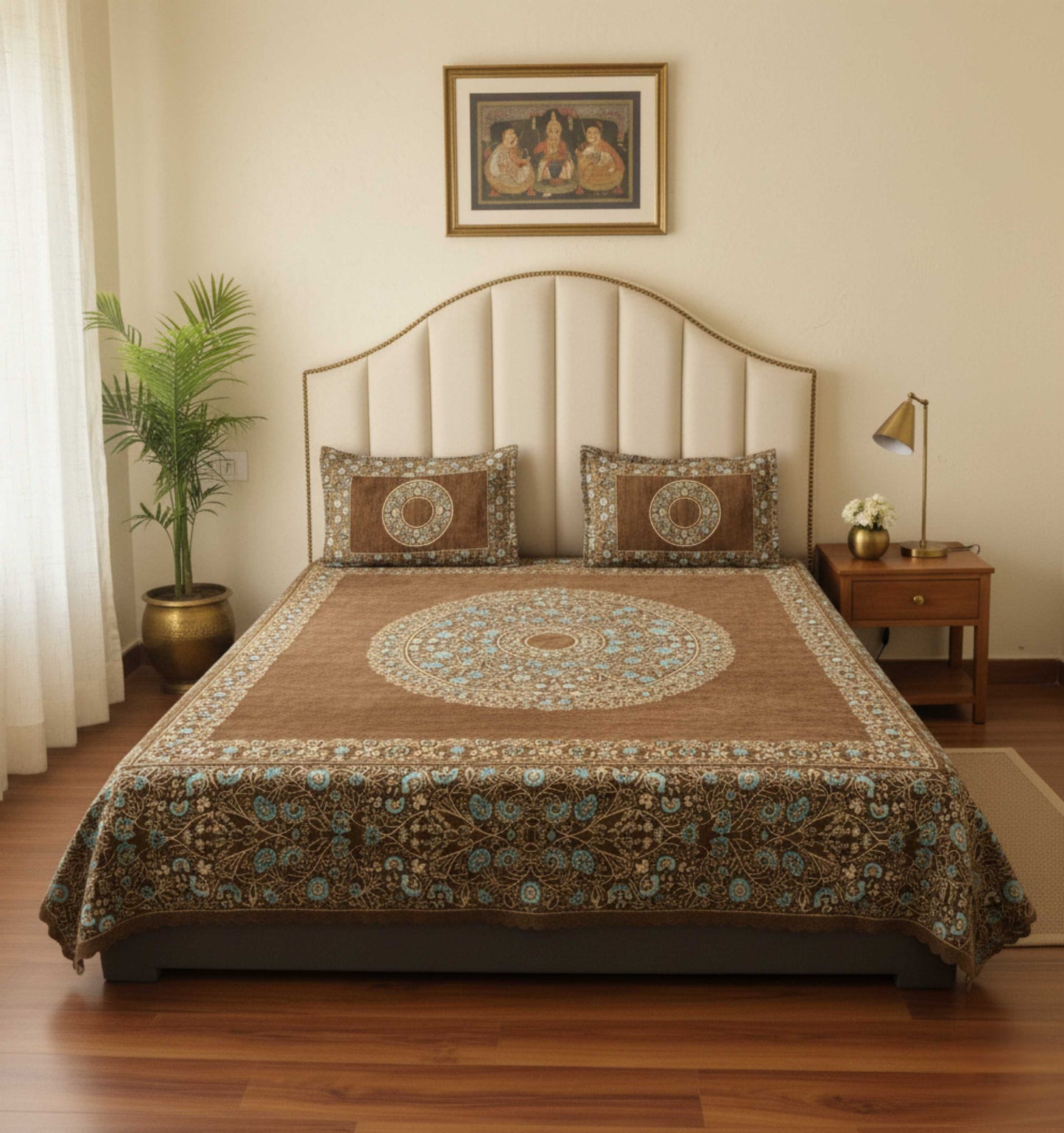 Coffee Heritage Chenille Bedsheet Set (90 × 100 inches)