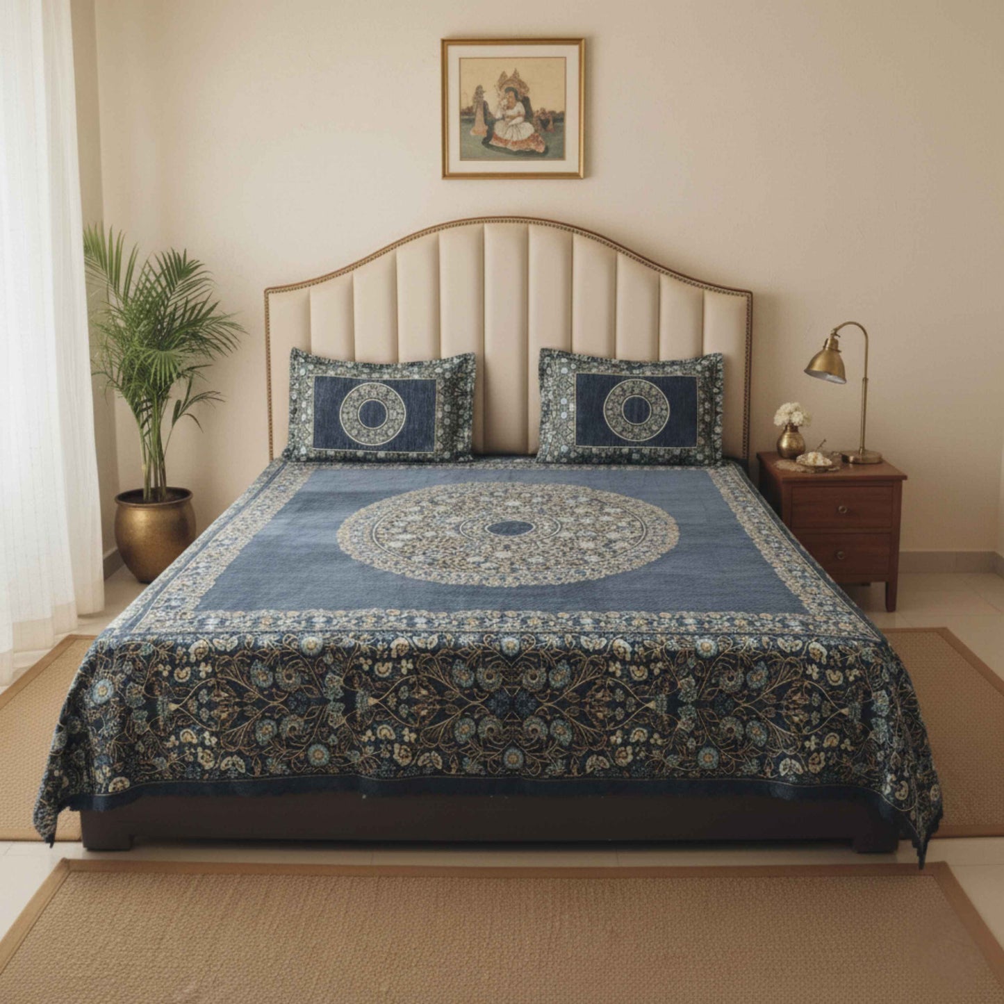 Navy Heritage Chenille Bedsheet Set (90 × 100 inches)