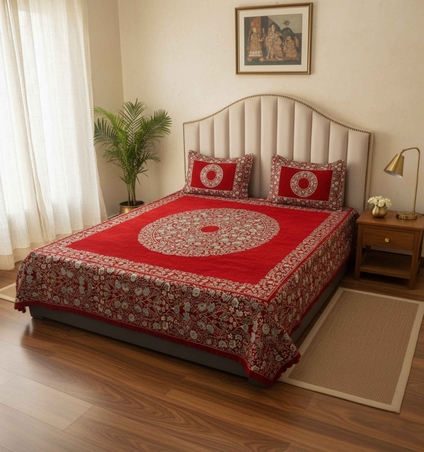 Red Royale Chenille Bedsheet Set (90 × 100 inches)