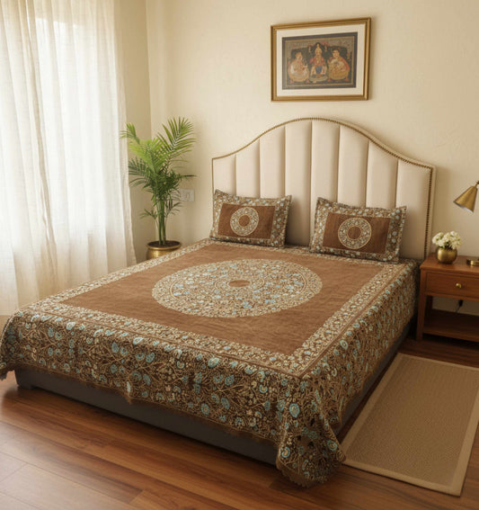 Coffee Heritage Chenille Bedsheet Set (90 × 100 inches)