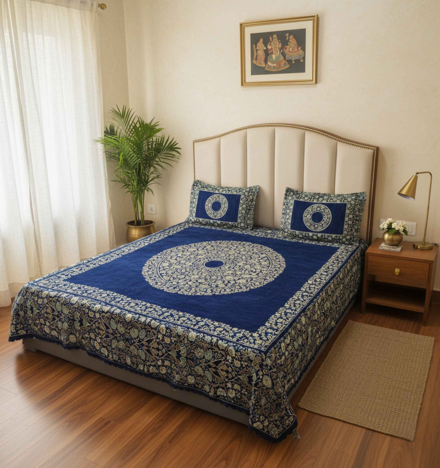 Blue Royale Chenille Bedsheet Set (90 × 100 inches)