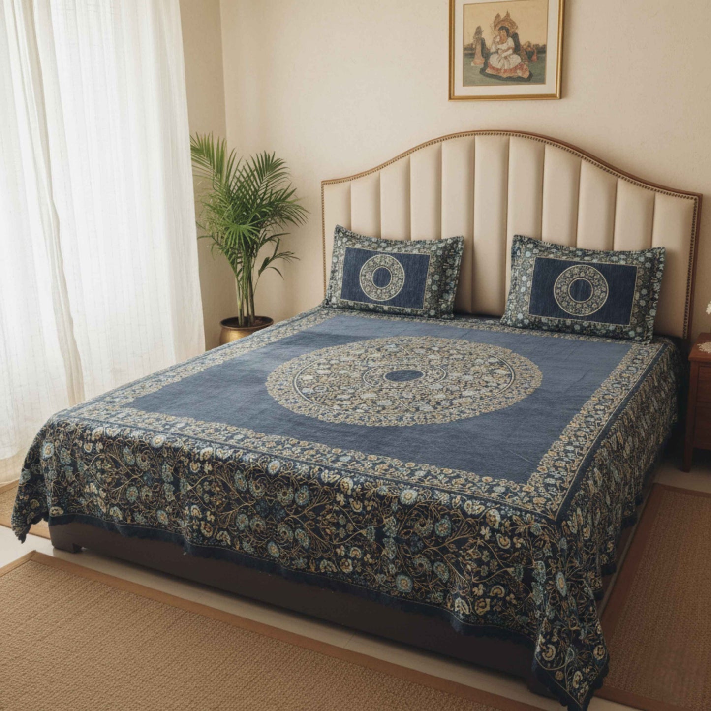 Navy Heritage Chenille Bedsheet Set (90 × 100 inches)