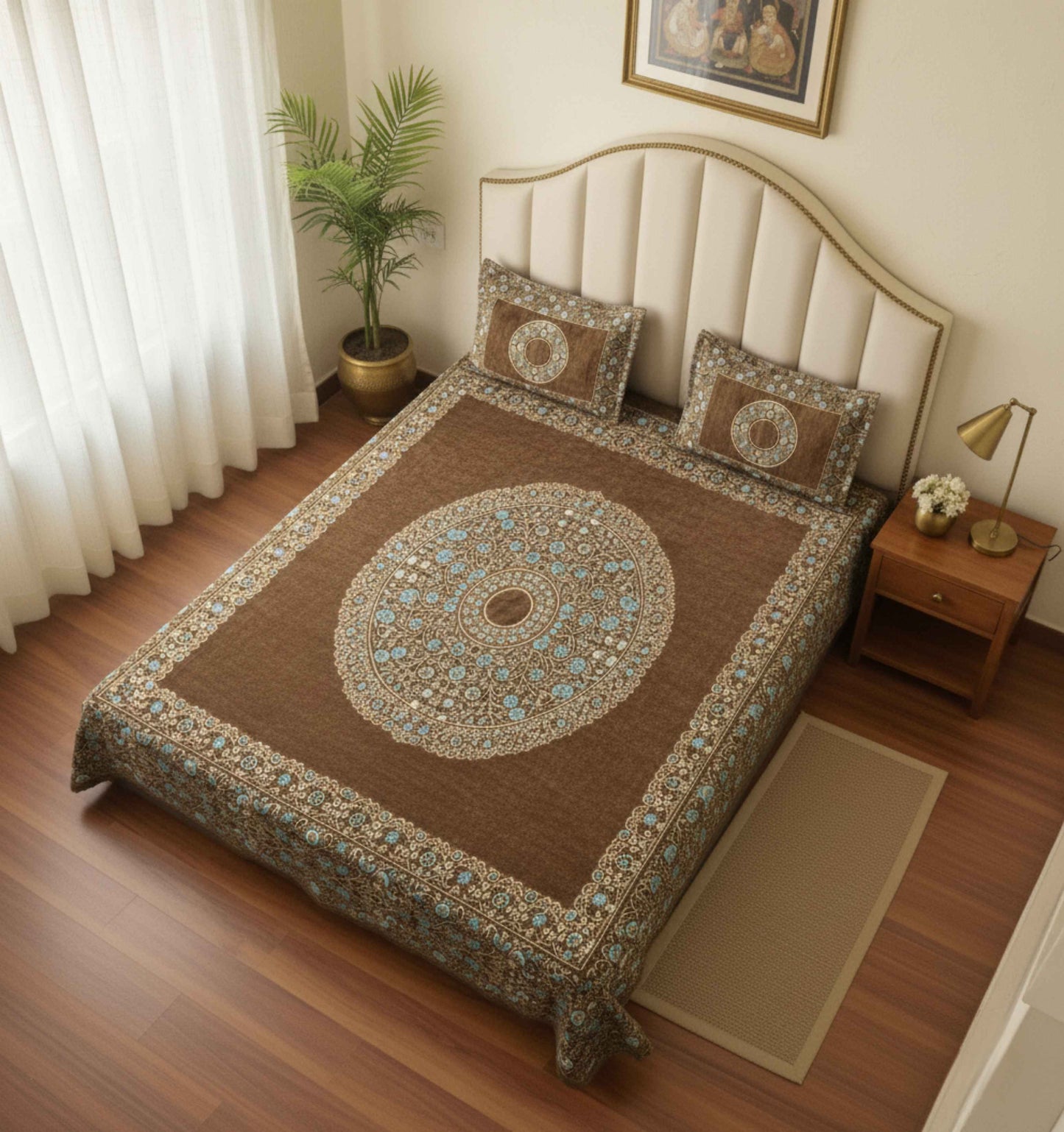 Coffee Heritage Chenille Bedsheet Set (90 × 100 inches)