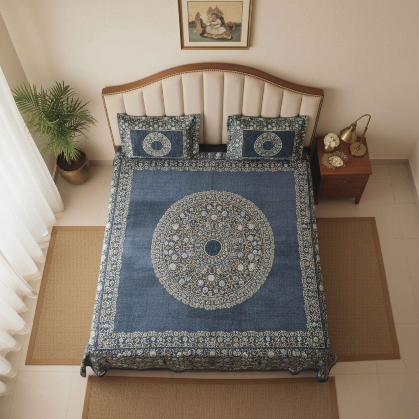 Navy Heritage Chenille Bedsheet Set (90 × 100 inches)